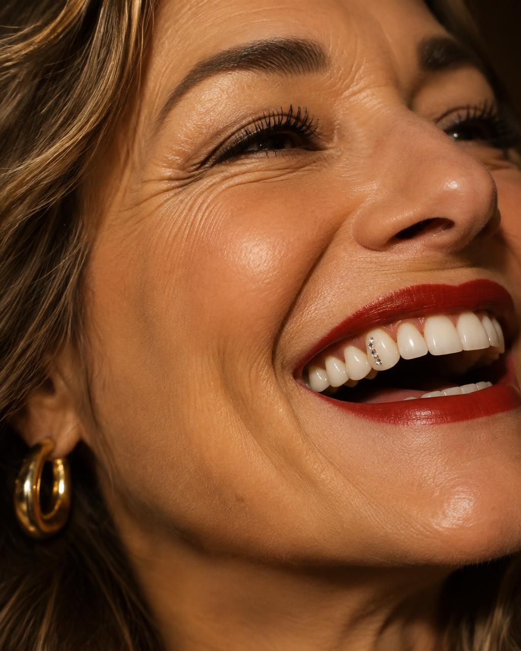 Bright smile finished with a tasteful curated tooth gem cluster